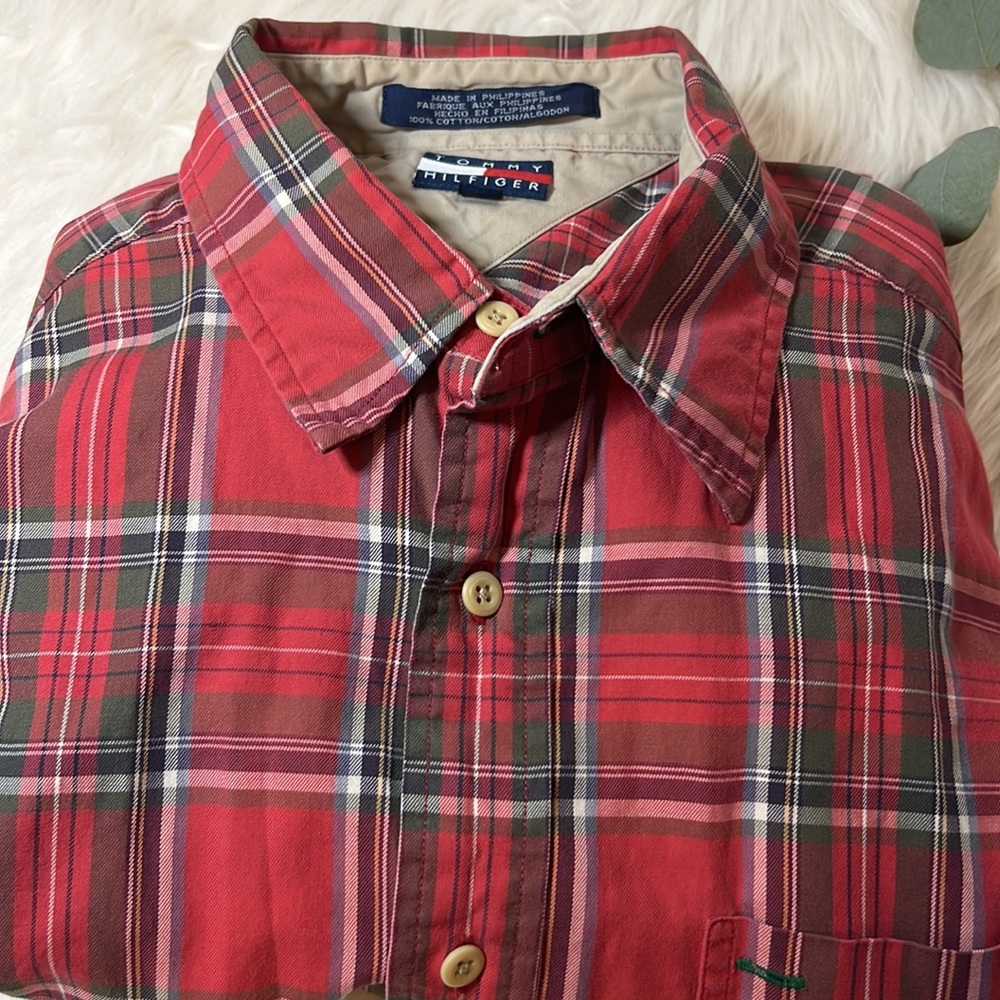 Tommy Hilfiger Red With Green Plaid Button Down Shirt